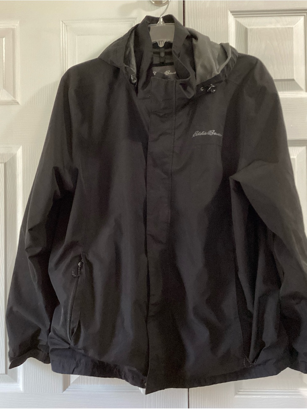 Eddie Bauer Black Hooded Raincoat Jacket
